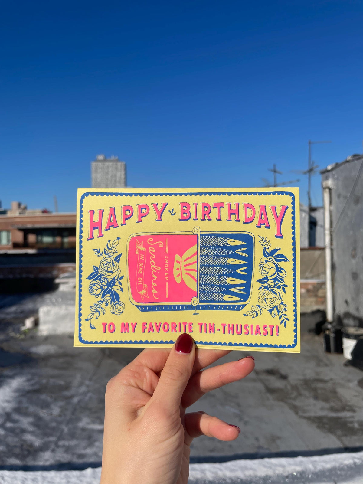 Sardines Screen Printed Birthday Card