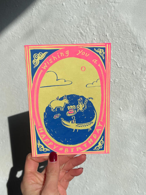 Animal Party - Screen Printed Birthday Card