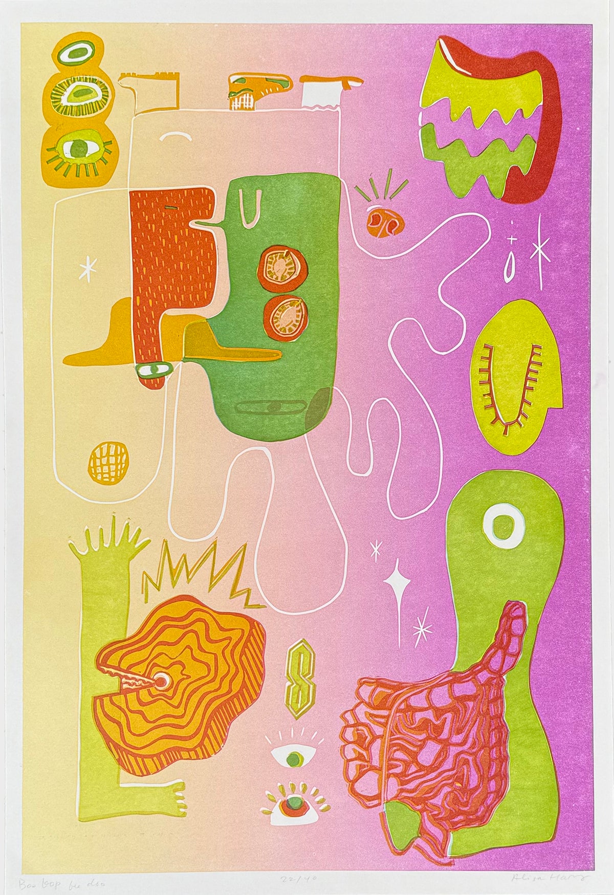 Boo Bop Bee Doo Linoblock Print